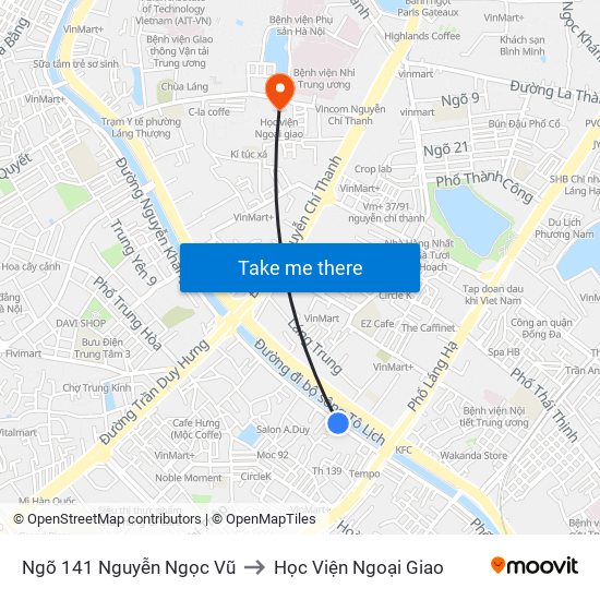 Ngõ 141 Nguyễn Ngọc Vũ to Học Viện Ngoại Giao map