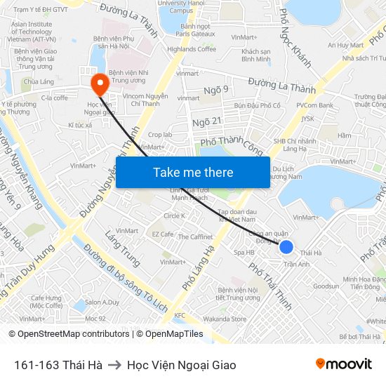 161-163 Thái Hà to Học Viện Ngoại Giao map