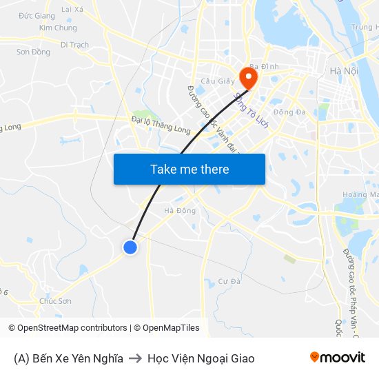 (A) Bến Xe Yên Nghĩa to Học Viện Ngoại Giao map