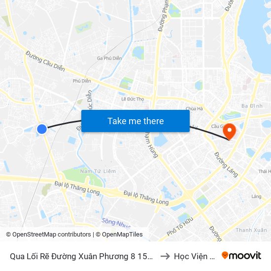 Qua Lối Rẽ Đường Xuân Phương 8 15m (Đường Nội Bộ Kđt Vân Canh) to Học Viện Ngoại Giao map