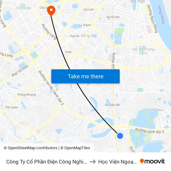 Công Ty Cổ Phần Điện Công Nghiệp Hà Nội to Học Viện Ngoại Giao map