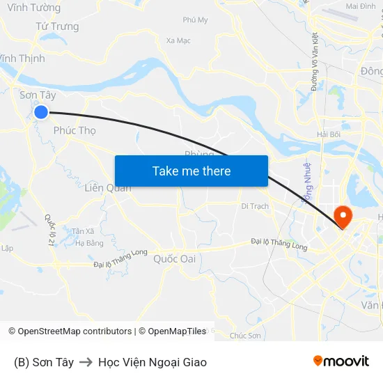 (B) Sơn Tây to Học Viện Ngoại Giao map