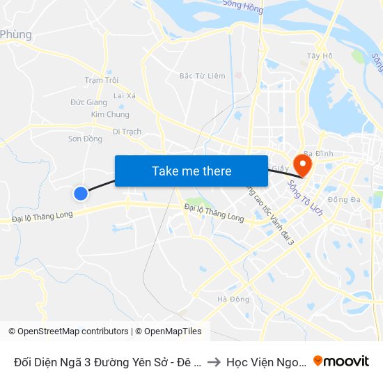 Đối Diện Ngã 3 Đường Yên Sở - Đê Song Phương to Học Viện Ngoại Giao map