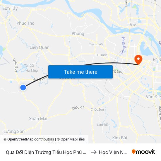Qua Đối Diện Trường Tiểu Học Phú Cát 50m - Xã Phú Cát to Học Viện Ngoại Giao map