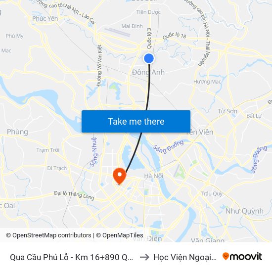 Qua Cầu Phủ Lỗ - Km 16+890 Quốc Lộ 3 to Học Viện Ngoại Giao map