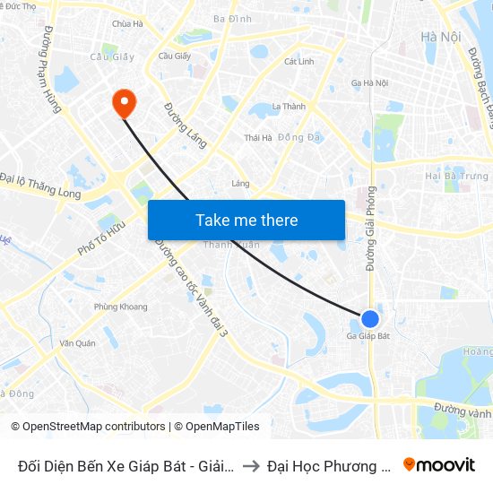 Đối Diện Bến Xe Giáp Bát - Giải Phóng to Đại Học Phương Đông map