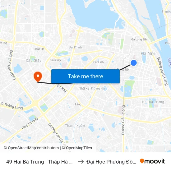 49 Hai Bà Trưng - Tháp Hà Nội to Đại Học Phương Đông map