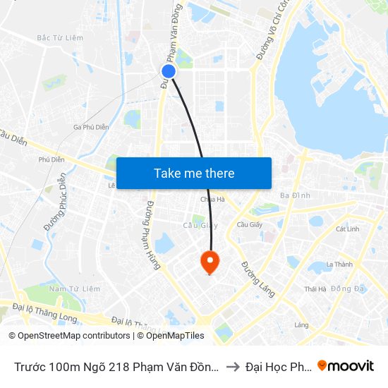 Trước 100m Ngõ 218 Phạm Văn Đồng (Đối Diện Công Viên Hòa Bình) to Đại Học Phương Đông map
