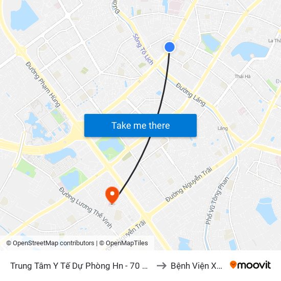 Trung Tâm Y Tế Dự Phòng Hn - 70 Nguyễn Chí Thanh to Bệnh Viện Xây Dựng map