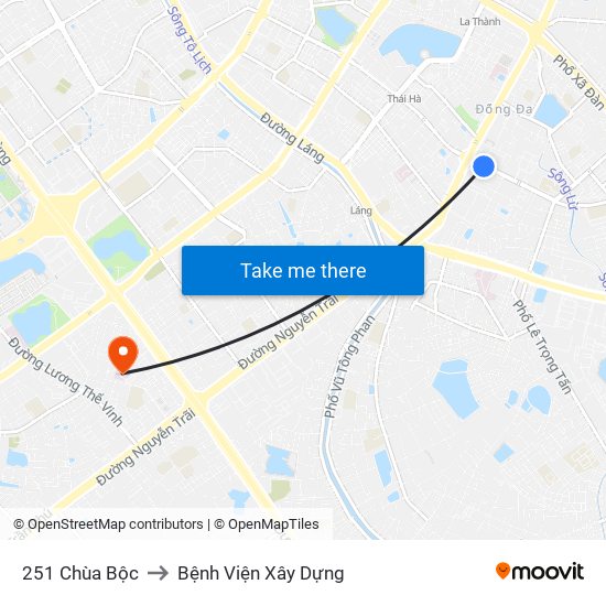 251 Chùa Bộc to Bệnh Viện Xây Dựng map