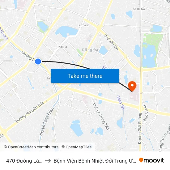470 Đường Láng to Bệnh Viện Bệnh Nhiệt Đới Trung Ương map