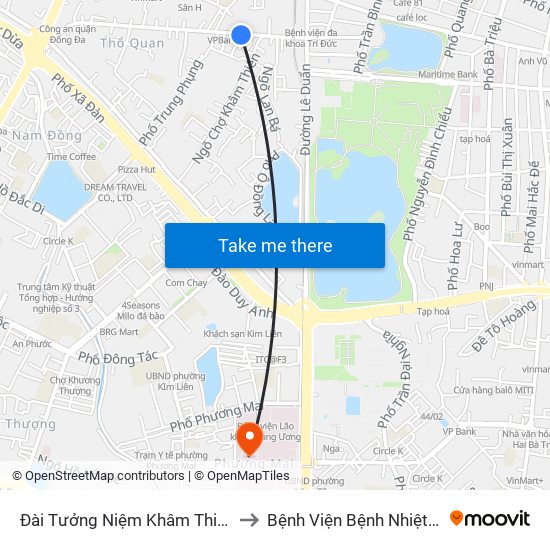 Đài Tưởng Niệm Khâm Thiên - 45 Khâm Thiên to Bệnh Viện Bệnh Nhiệt Đới Trung Ương map