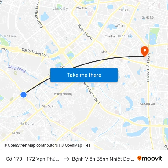 Số 170 - 172 Vạn Phúc - Hà Đông to Bệnh Viện Bệnh Nhiệt Đới Trung Ương map