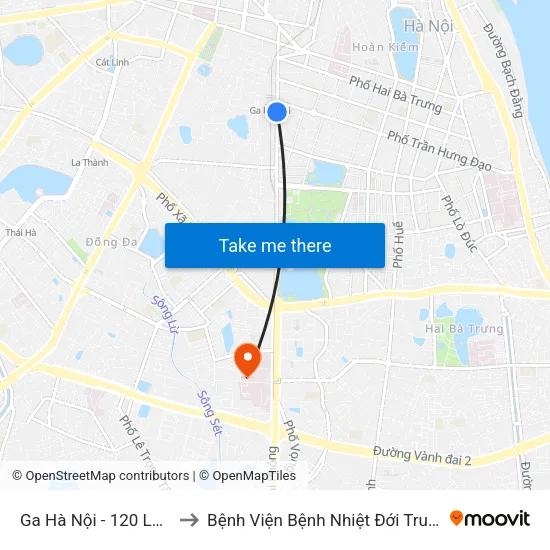 Ga Hà Nội - 120 Lê Duẩn to Bệnh Viện Bệnh Nhiệt Đới Trung Ương map