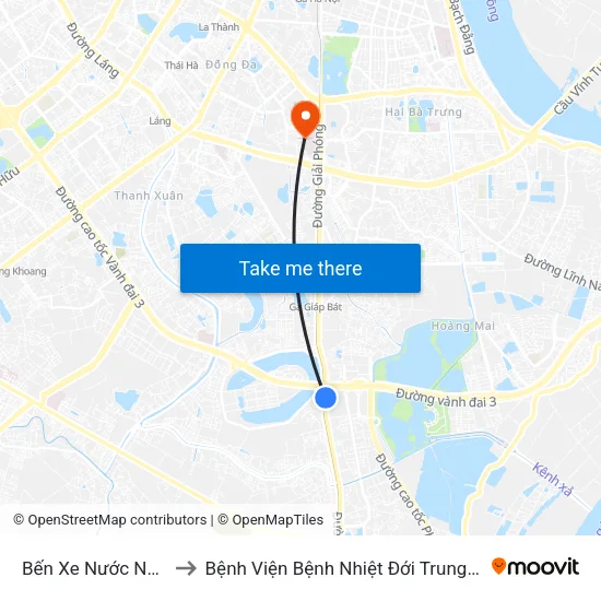 Bến Xe Nước Ngầm to Bệnh Viện Bệnh Nhiệt Đới Trung Ương map