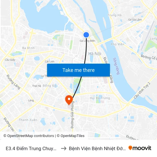 E3.4 Điểm Trung Chuyển Long Biên to Bệnh Viện Bệnh Nhiệt Đới Trung Ương map