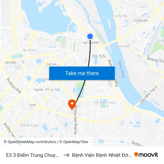 E3.3 Điểm Trung Chuyển Long Biên to Bệnh Viện Bệnh Nhiệt Đới Trung Ương map