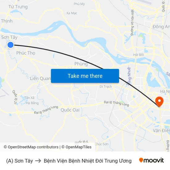 (A) Sơn Tây to Bệnh Viện Bệnh Nhiệt Đới Trung Ương map