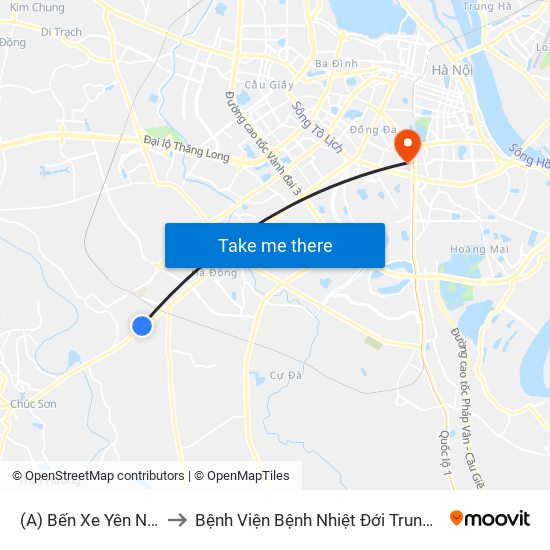 (A) Bến Xe Yên Nghĩa to Bệnh Viện Bệnh Nhiệt Đới Trung Ương map