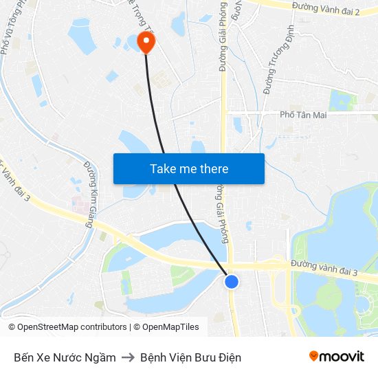 Bến Xe Nước Ngầm to Bệnh Viện Bưu Điện map