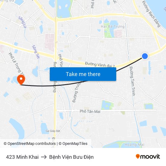 423 Minh Khai to Bệnh Viện Bưu Điện map