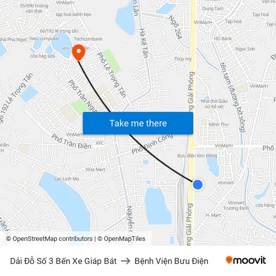 Dải Đỗ Số 3 Bến Xe Giáp Bát to Bệnh Viện Bưu Điện map