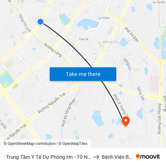 Trung Tâm Y Tế Dự Phòng Hn - 70 Nguyễn Chí Thanh to Bệnh Viện Bưu Điện map