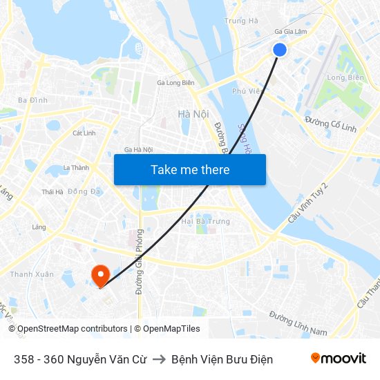 358 - 360 Nguyễn Văn Cừ to Bệnh Viện Bưu Điện map