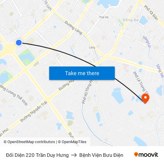 Đối Diện 220 Trần Duy Hưng to Bệnh Viện Bưu Điện map