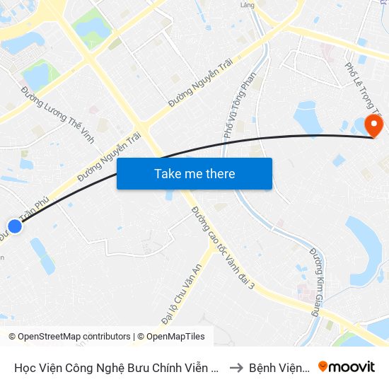 Học Viện Công Nghệ Bưu Chính Viễn Thông - Trần Phú (Hà Đông) to Bệnh Viện Bưu Điện map