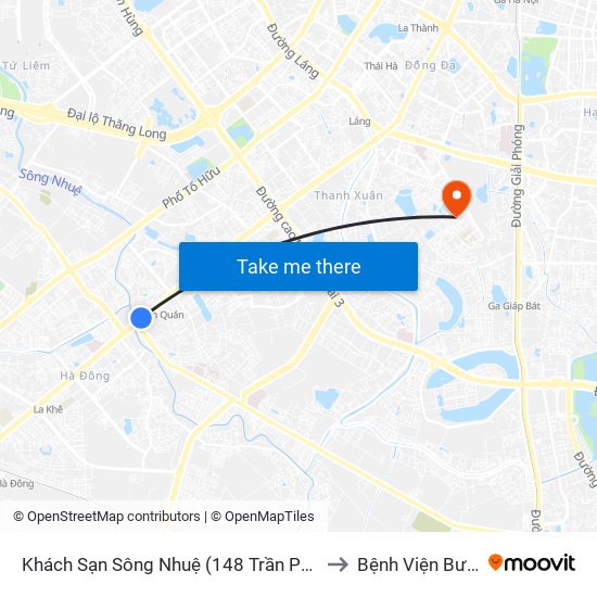 Khách Sạn Sông Nhuệ (148 Trần Phú- Hà Đông) to Bệnh Viện Bưu Điện map