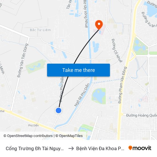 Cổng Trường Đh Tài Nguyên Môi Trường to Bệnh Viện Đa Khoa Phương Đông map