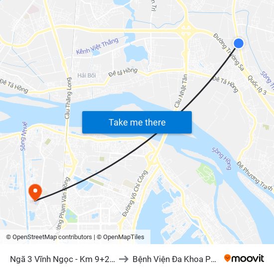 Ngã 3 Vĩnh Ngọc - Km 9+230 Quốc Lộ 3 to Bệnh Viện Đa Khoa Phương Đông map