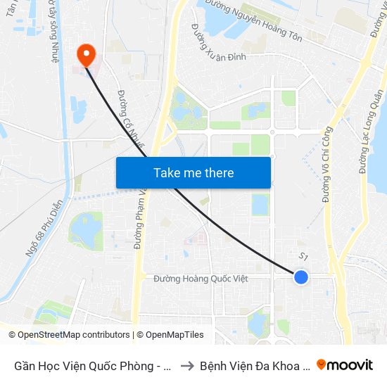 Gần Học Viện Quốc Phòng - 91 Hoàng Quốc Việt to Bệnh Viện Đa Khoa Phương Đông map