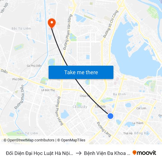 Đối Diện Đại Học Luật Hà Nội - Nguyễn Chí Thanh to Bệnh Viện Đa Khoa Phương Đông map