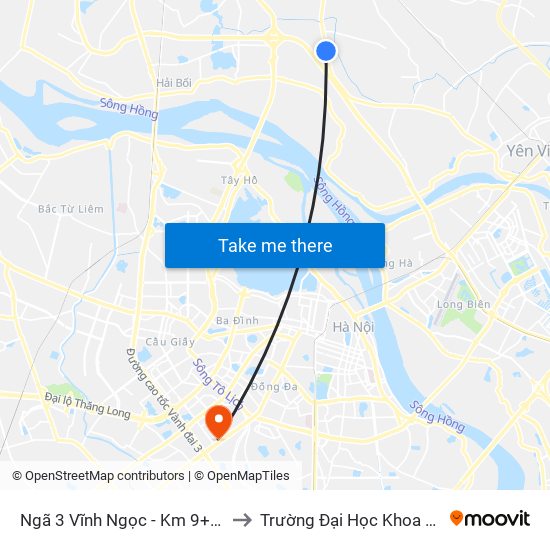 Ngã 3 Vĩnh Ngọc - Km 9+230 Quốc Lộ 3 to Trường Đại Học Khoa Học Tự Nhiên map