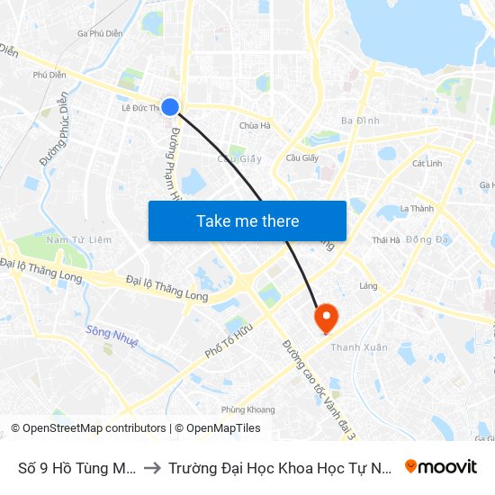 Số 9 Hồ Tùng Mậu to Trường Đại Học Khoa Học Tự Nhiên map