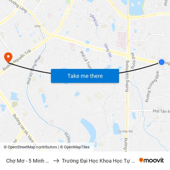 Chợ Mơ - 5 Minh Khai to Trường Đại Học Khoa Học Tự Nhiên map