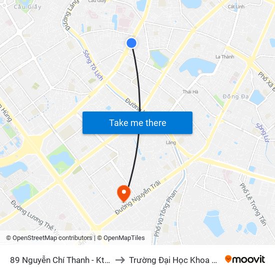 89 Nguyễn Chí Thanh - Ktx Đại Học Luật to Trường Đại Học Khoa Học Tự Nhiên map