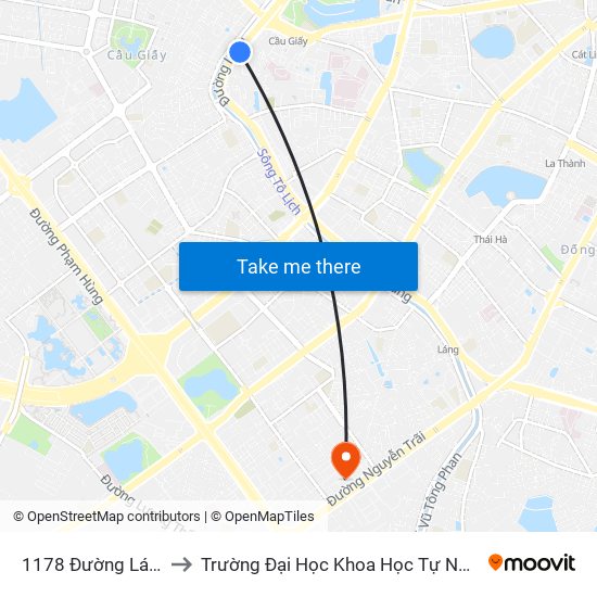 1178 Đường Láng to Trường Đại Học Khoa Học Tự Nhiên map