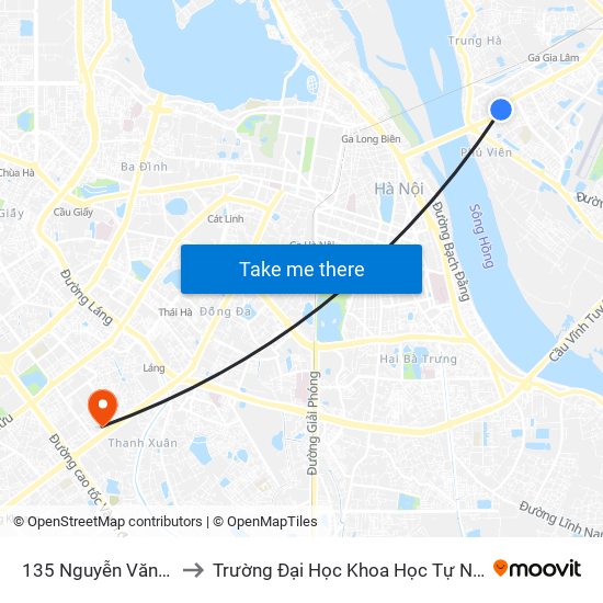 135 Nguyễn Văn Cừ to Trường Đại Học Khoa Học Tự Nhiên map