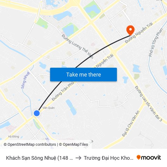 Khách Sạn Sông Nhuệ (148 Trần Phú- Hà Đông) to Trường Đại Học Khoa Học Tự Nhiên map