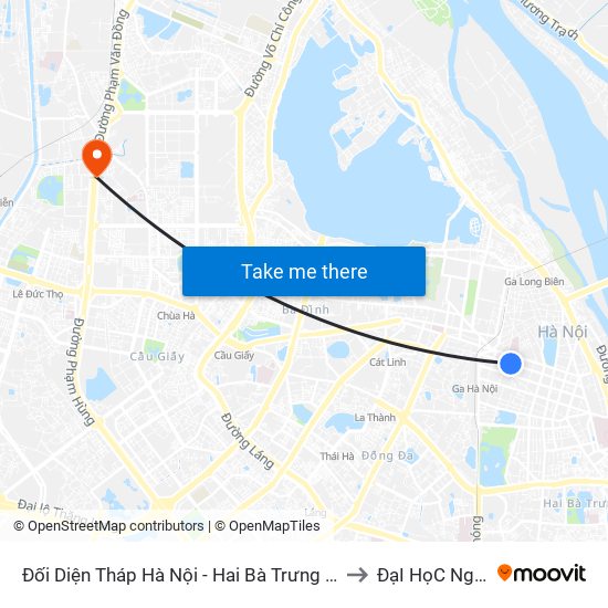 Đối Diện Tháp Hà Nội - Hai Bà Trưng (Cạnh 56 Hai Bà Trưng) to ĐạI HọC NguyễN TrãI map