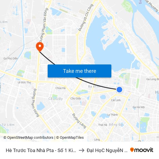 Hè Trước Tòa Nhà Pta - Số 1 Kim Mã to ĐạI HọC NguyễN TrãI map