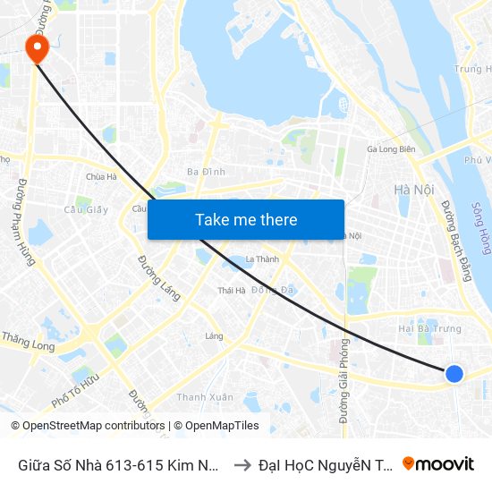 Giữa Số Nhà 613-615 Kim Ngưu to ĐạI HọC NguyễN TrãI map