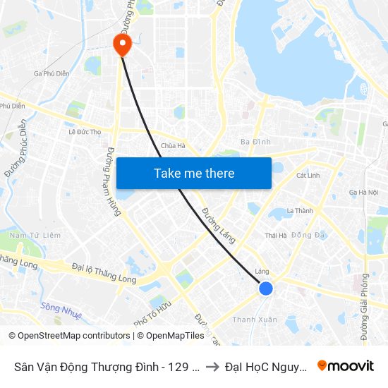 Sân Vận Động Thượng Đình - 129 Nguyễn Trãi to ĐạI HọC NguyễN TrãI map