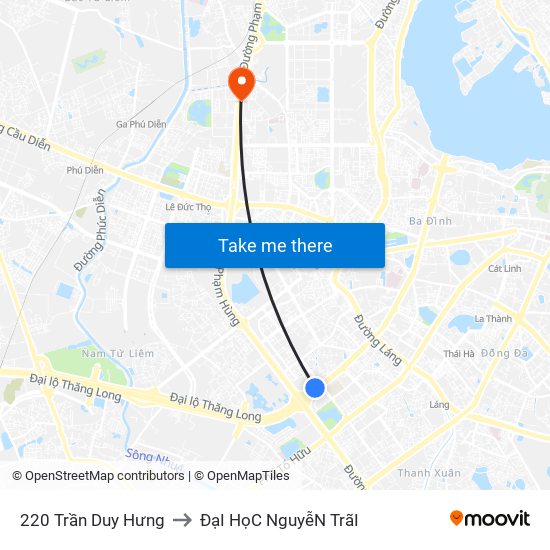220 Trần Duy Hưng to ĐạI HọC NguyễN TrãI map