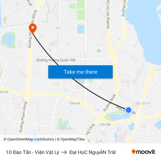 10 Đào Tấn - Viện Vật Lý to ĐạI HọC NguyễN TrãI map