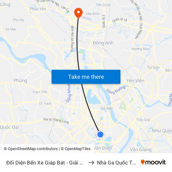 Đối Diện Bến Xe Giáp Bát - Giải Phóng to Nhà Ga Quốc Tế T2 map