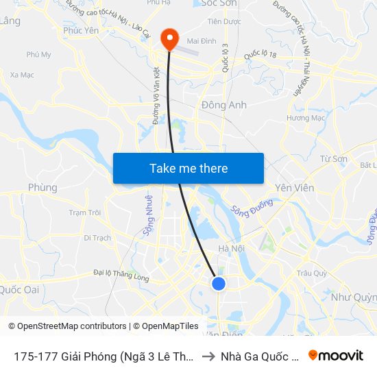 175-177 Giải Phóng (Ngã 3 Lê Thanh Nghị) to Nhà Ga Quốc Tế T2 map